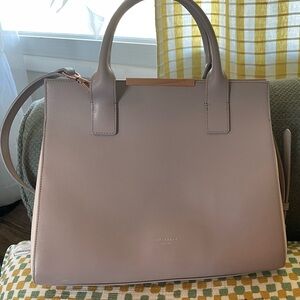 Ted Baker Cecilia Mini Grain Tan Pink Structured Leather Tote with Top Handles